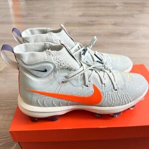 Nike Light Gray and Orange Youth Football Cleats